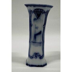 Vintage 1900’s German Delft Blue And White Vase With Sailing Ship Design Marked